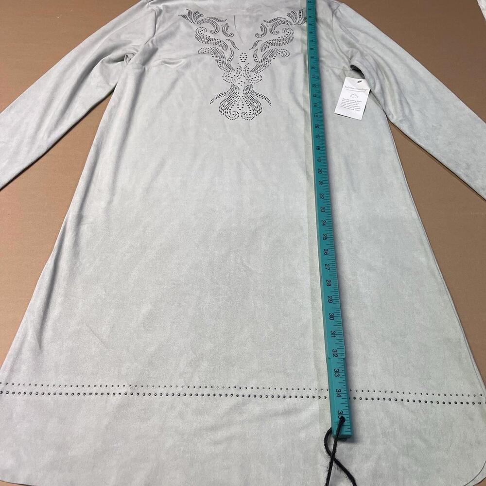 Soft Surroundings Medium Ambrosia Shift Dress Studded Green Faux Suede NEW - Picture 2 of 6